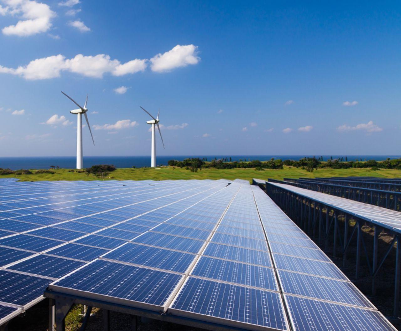 Solar panels and wind turbines